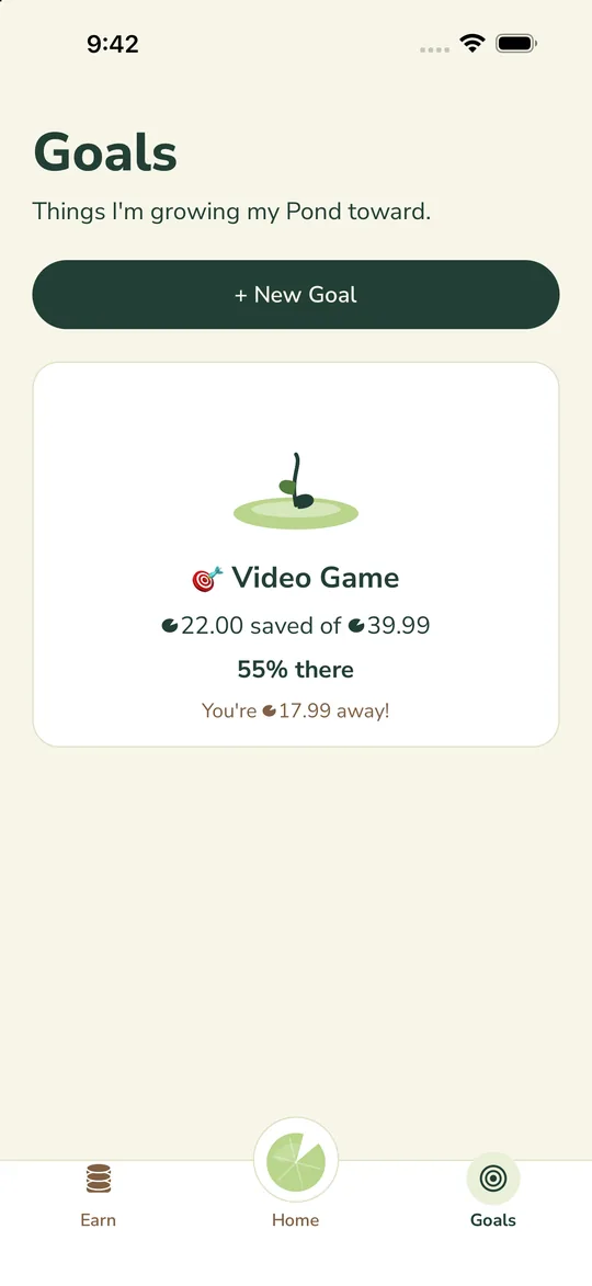Child view of a savings goal, 55 percent of the way there